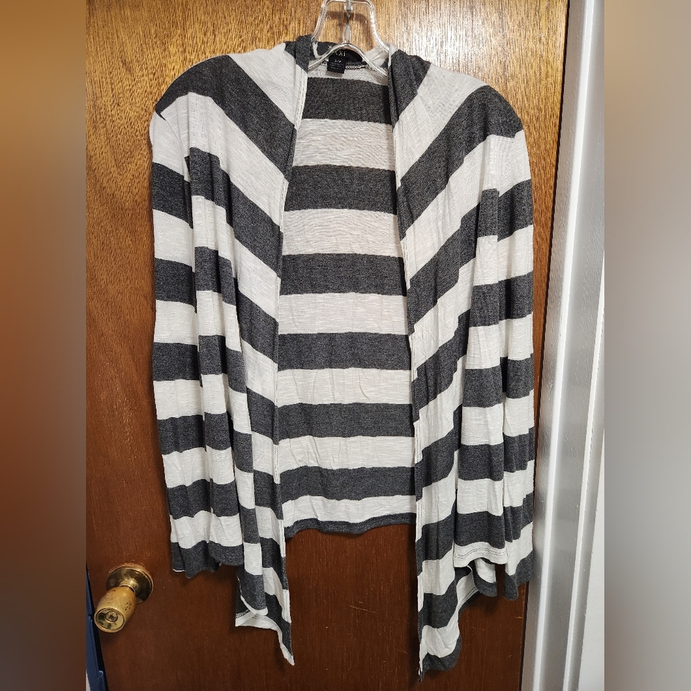 Grey and White Striped Cardigan